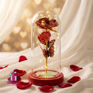 Lighted Glass Crystal Featuring an Artificial Flower - Image 1