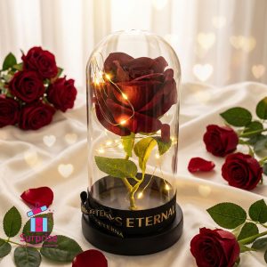 Lighted Glass Crystal Featuring an Artificial Flower - Image 1