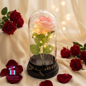 Lighted Glass Crystal Featuring an Artificial Flower - Image 1