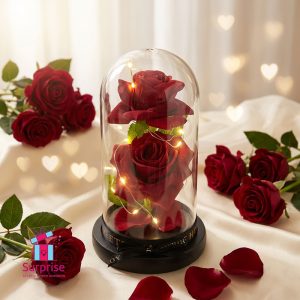 Lighted Glass Crystal Featuring an Artificial Flower - Image 1