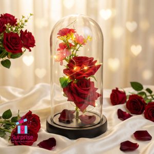 Lighted Glass Crystal Featuring an Artificial Flower - Image 1