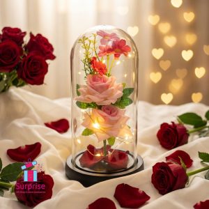 Lighted Glass Crystal Featuring an Artificial Flower - Image 1