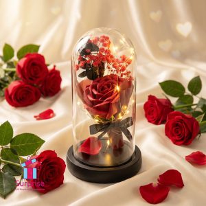 Lighted Glass Crystal Featuring an Artificial Flower - Image 1