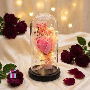 Lighted Glass Crystal Featuring an Artificial Flower - Image 1