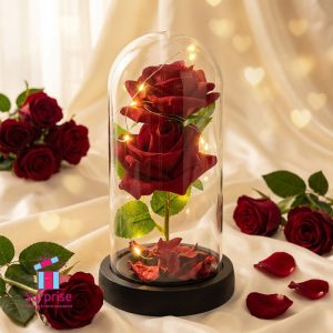 Lighted Glass Crystal Featuring an Artificial Flower - Image 1
