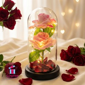 Lighted Glass Crystal Featuring an Artificial Flower - Image 1