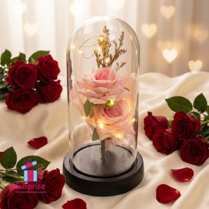 Lighted Glass Crystal Featuring an Artificial Flower - Image 1