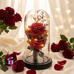 Lighted Glass Crystal Featuring an Artificial Flower - Image 1