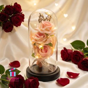 Lighted Glass Crystal Featuring an Artificial Flower - Image 1