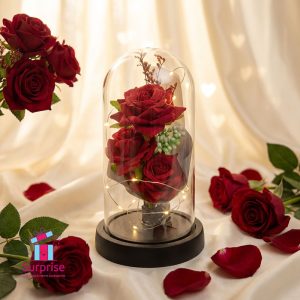 Lighted Glass Crystal Featuring an Artificial Flower - Image 1