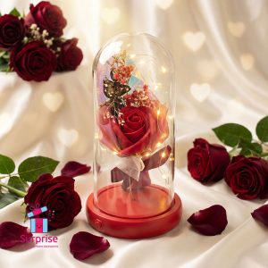 Lighted Glass Crystal Featuring an Artificial Flower - Image 1