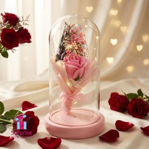 Lighted Glass Crystal Featuring an Artificial Flower - Image 1