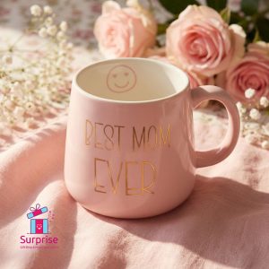 ⁦كوب بورسلين باللون الوردي مزين بعبارة “BEST MOM EVER”⁩ - الصورة ⁦1⁩