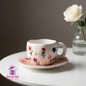 Stylish Porcelain Mug with Matching Plate 300 ML - Image 1