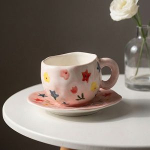 Stylish Porcelain Mug with Matching Plate 300 ML - Image 1