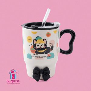 Cute Porcelain Cat Mug Featuring a Functional Lid & Straw 400 ML - Image 2