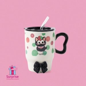 Cute Porcelain Cat Mug Featuring a Functional Lid & Straw 400 ML - Image 2