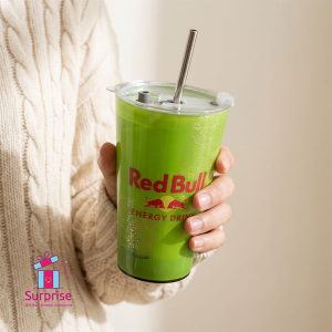 Red Bull Cup With Lid And Metal Straw 450 ML - Image 1