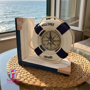 Nautical Lifebuoy Table Clock Bookend Decor - Image 1