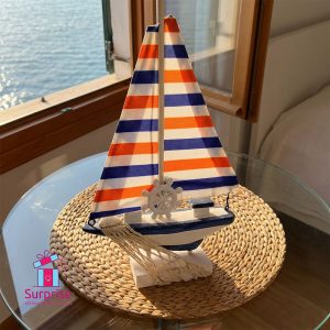 Decorative Wooden Nautical Sailboat - Image 1