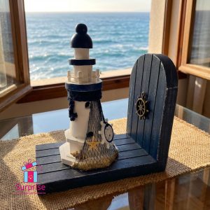 Nautical Lighthouse Decor Wooden Bookend - Image 1