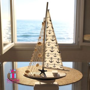 Nautical Wooden Sailboat Ornament - Image 1