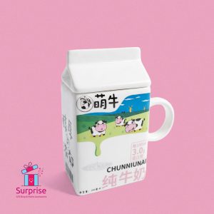 Porcelain Cow Milk carton Shape Mug With Lid & Glass Straw 350 ml - Image 2