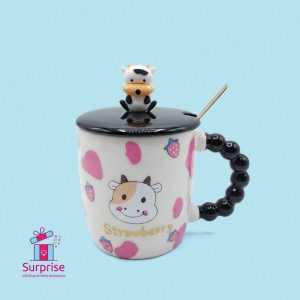 Cow Eid Porcelain Mug With Lid, Metal Spoon & Rubber Head 350 ml - Image 2