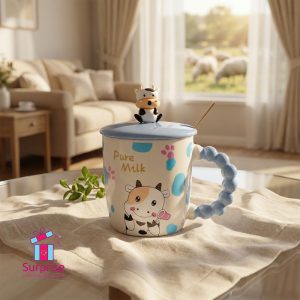 Cow Eid Porcelain Mug With Lid, Metal Spoon & Rubber Head 350 ml - Image 1