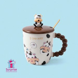 Cow Eid Porcelain Mug With Lid, Metal Spoon & Rubber Head 350 ml - Image 2