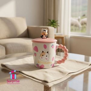 Cow Eid Porcelain Mug With Lid, Metal Spoon & Rubber Head 350 ml - Image 1