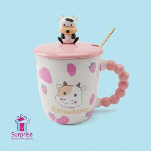 Cow Eid Porcelain Mug With Lid, Metal Spoon & Rubber Head 350 ml - Image 2