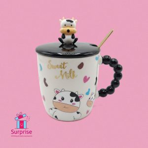 Cow Eid Porcelain Mug With Lid, Metal Spoon & Rubber Head 350 ml - Image 2