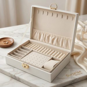 Quilted Leather Jewelry Organizer Box - Image 1