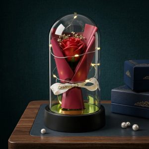 ⁦بلورة مضيئة ببوكيه ورد⁩ - الصورة ⁦2⁩