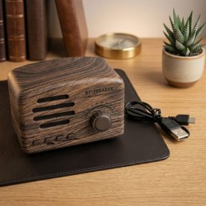 Vintage Wood Grain Retro Bluetooth Speaker & Radio - Image 1