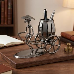 Handcrafted Metal Rickshaw Pen Holder - Image 1