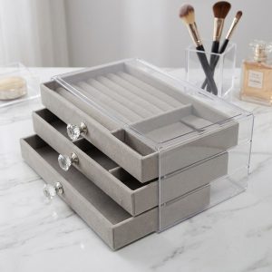 Clear Acrylic 3-Drawer Velvet Jewelry Organizer - Image 1