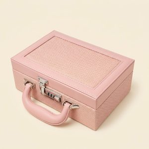 Leather Accessory Bag Combination Lock Two Layers with Built-in Mirror - Image 3