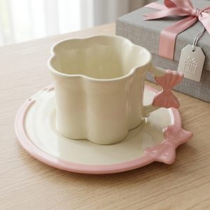 Stylish Porcelain Mug with Matching Plate 300 ML - Image 1