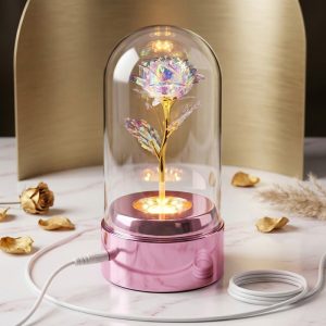 Enchanted Rotating LED Rose Dome - Image 1