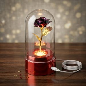 Enchanted Rotating LED Rose Dome - Image 1
